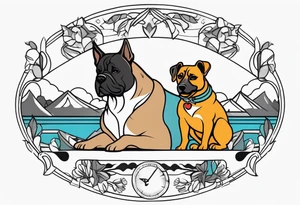 Simple colored tattoo with elements linked to bodybuilding dogs travel and freedom tattoo idea
