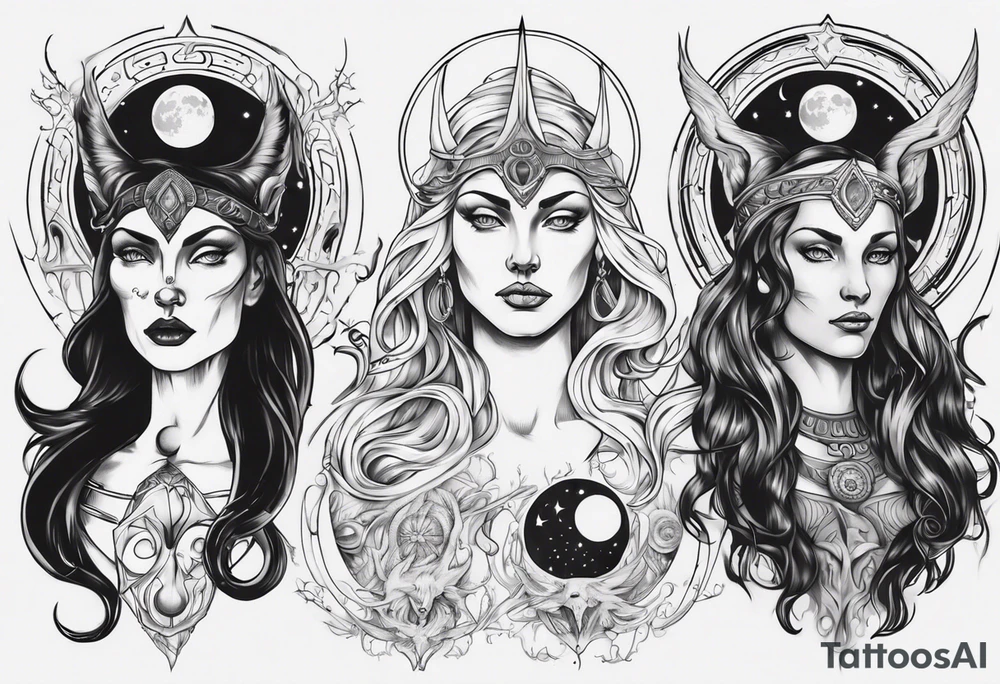 The High Priestesses. Hecate, Artemis and Selene morphing into One. Representing Magic, Intuition and The Moon. tattoo idea
