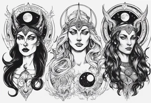 The High Priestesses. Hecate, Artemis and Selene morphing into One. Representing Magic, Intuition and The Moon. tattoo idea