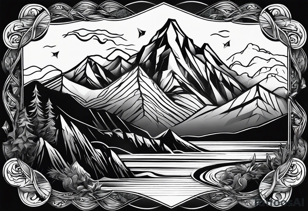 Mountains and ocean waves diamond shape tattoo idea
