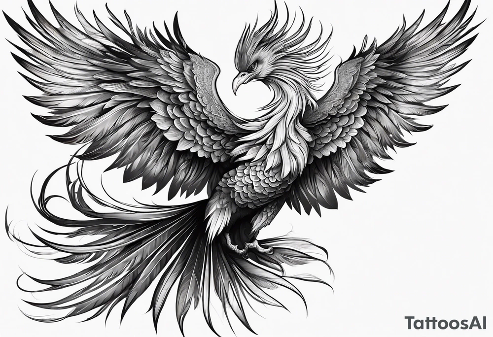 asian elegant long feathered phoenix
with a long neck, with no wings, graceful tattoo idea