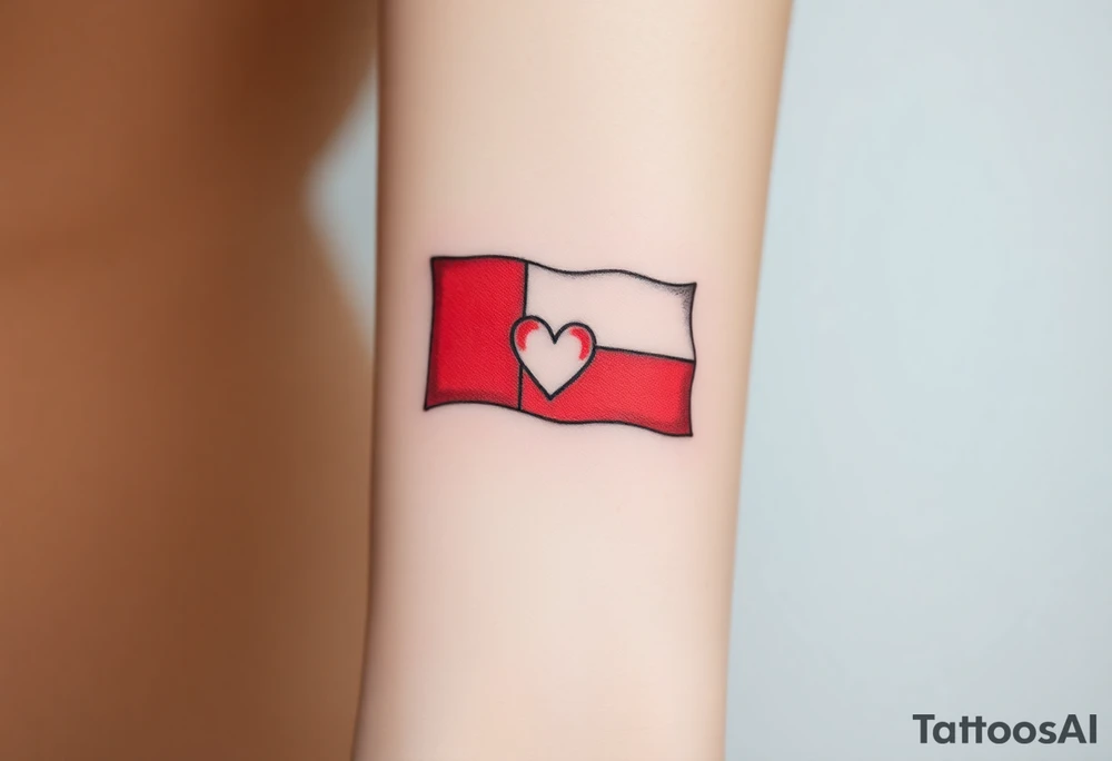 A minimalist Czech flag (blue, white, red) outline, with delicate shading and a small heart incorporated into the design. tattoo idea