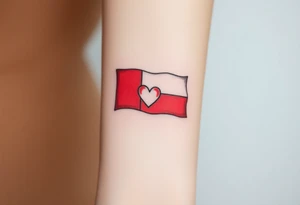 A minimalist Czech flag (blue, white, red) outline, with delicate shading and a small heart incorporated into the design. tattoo idea