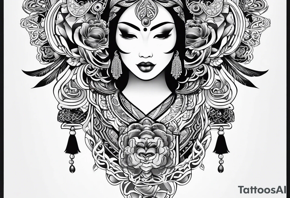 maori mix japanese tattoo idea
