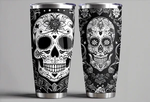 sugar skull, 20 oz tumbler banner design, candy, minimalist, spellbound, voodoo, cat, moon, stars tattoo idea