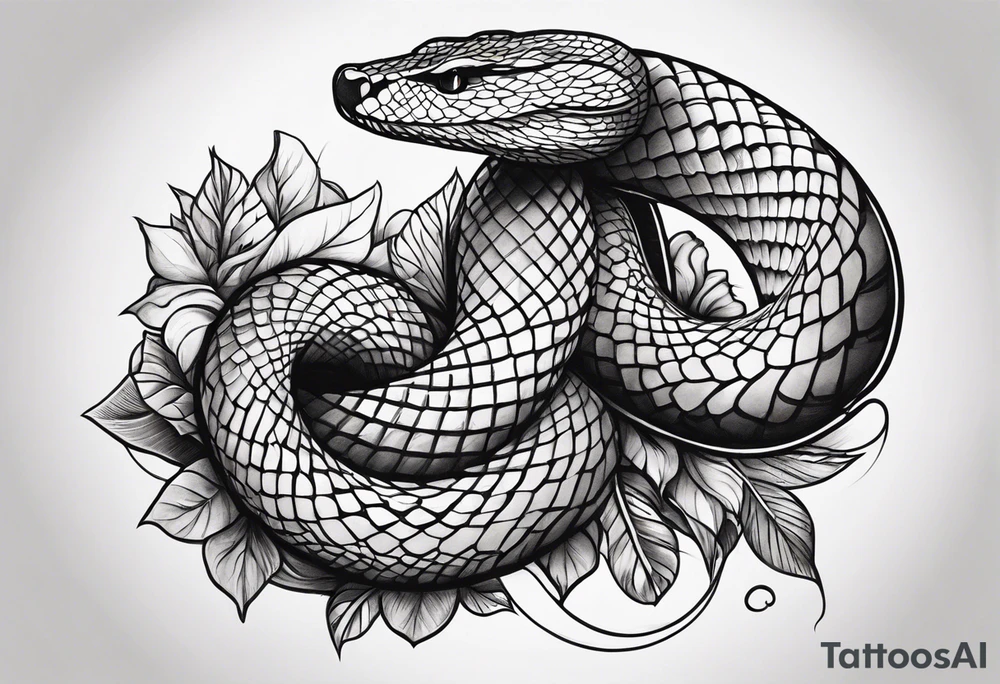 large thigh tattoo with a snake tattoo idea