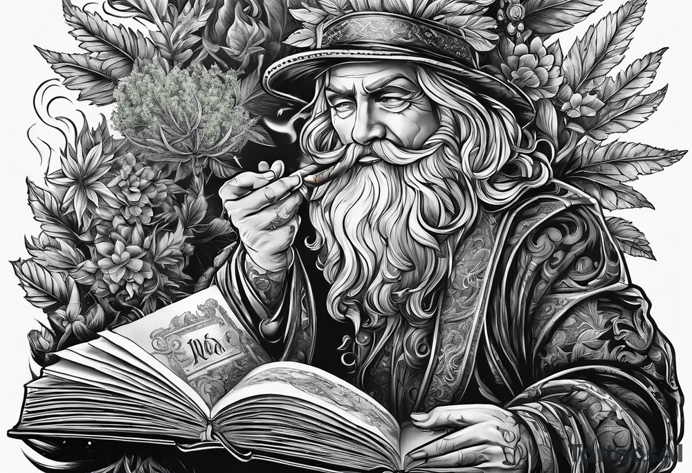 smoking weed, reading a book tattoo idea