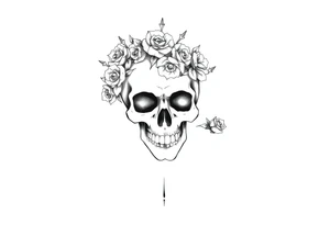 ornate skull adorned with crown of wild roses and thorns tattoo idea