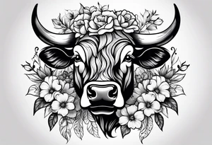 bull with flowers feminine tattoo idea