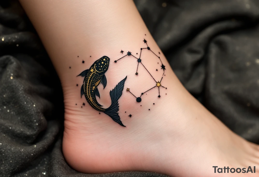 This Pisces tattoo features the star constellation in shimmering gold ink, blending cosmic beauty with astrological meaning. tattoo idea