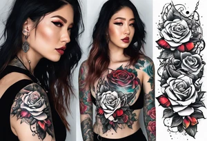 Blend roses and circuitry arm tattoo tattoo idea