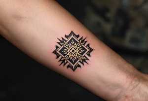 A golden Rodimych symbol marks family heritage and protection through the male line. tattoo idea