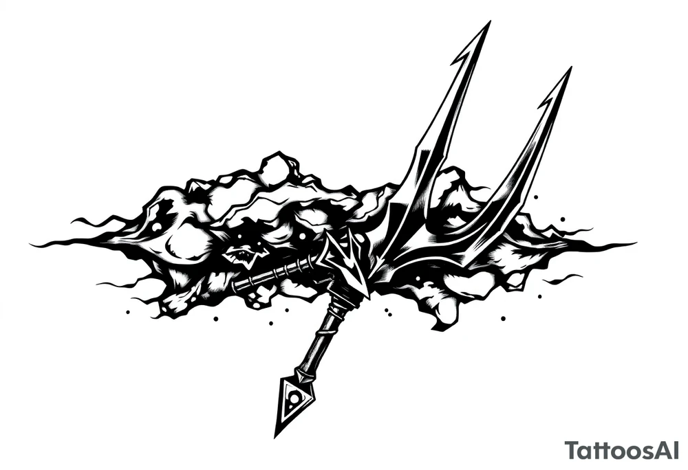 trident with cool background tattoo idea
