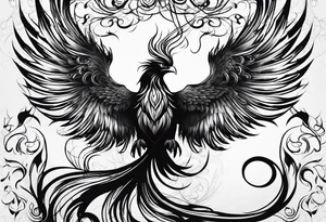 Evil Phoenix with classical smoke. Long wrapping tail. With a cross tattoo idea
