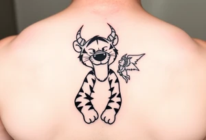 Cartoon tigger from Winnie the Pooh with a evil face devil horns and one as an angel tattoo idea