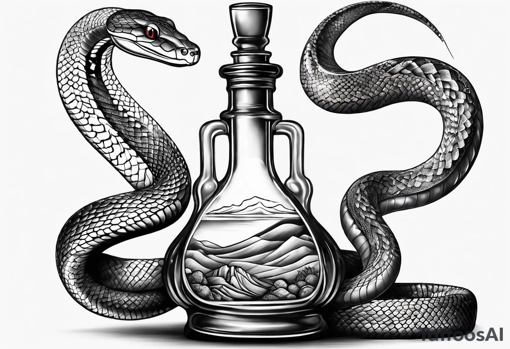 Snake in a bottle of oil tattoo idea