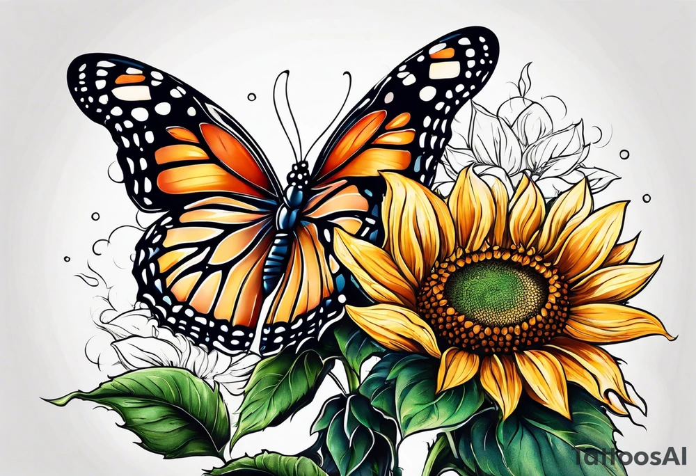 Half butterfly half sunflower tattoo idea