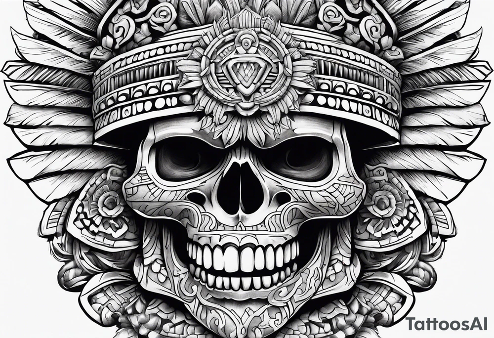 Aztec skull with open mouth tattoo idea