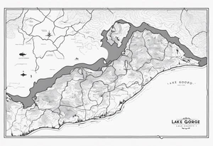 Lake George map outline with small hashmarks filling it throughout tattoo idea