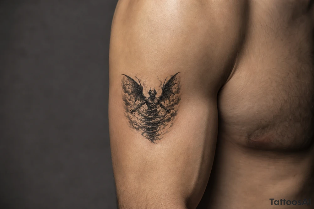 Winged air demon emerging from a vortex of wind. tattoo idea