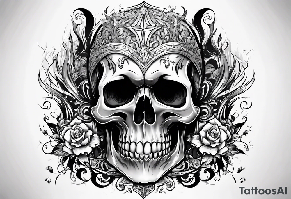 Skull grave flame tattoo idea