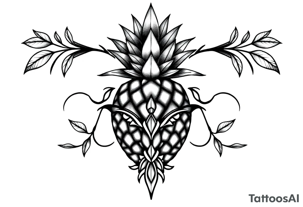 Bushy crown pineapple vagina, design to go over vagina , erotic vagina area design, anus to be at the bottom tattoo idea