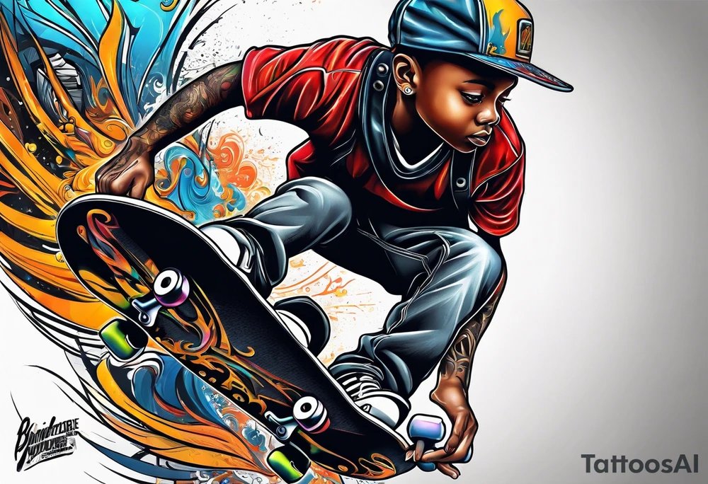 Black person skateboarding tattoo idea