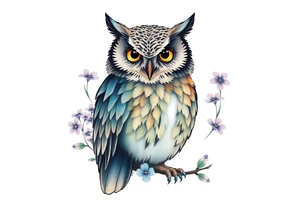 An owl outlined by forget me nots tattoo idea