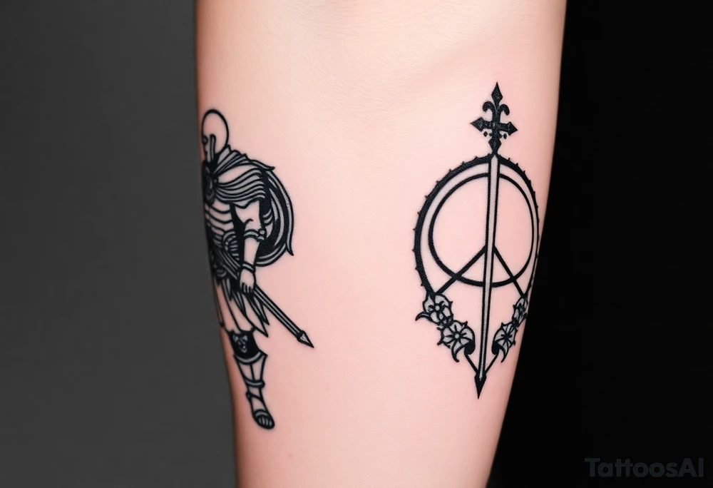 Warrior and Peace standing back to back tattoo idea