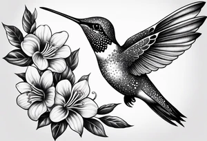 A lively hummingbird in mid-flight, sipping nectar from a flower, representing joy and energy.” tattoo idea