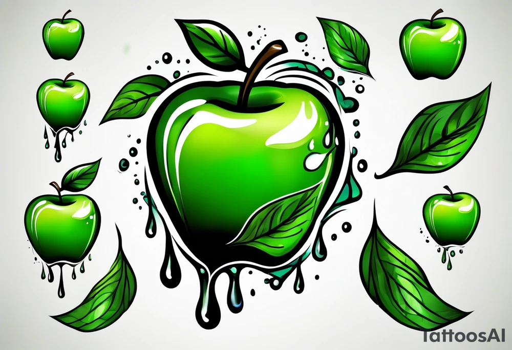 Dripping green apple tattoo idea
