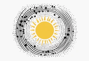 simple sunshine made of black dots with circles. rays coming out tattoo idea
