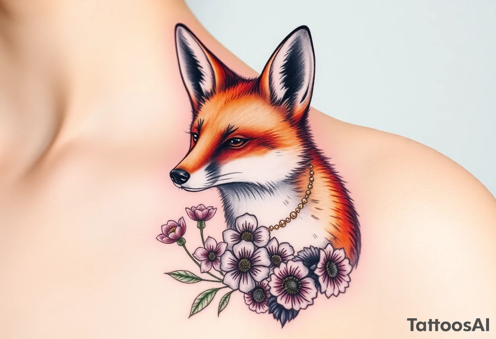 adult fox with jewelry smelling wild flowers tattoo idea