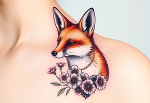 adult fox with jewelry smelling wild flowers tattoo idea
