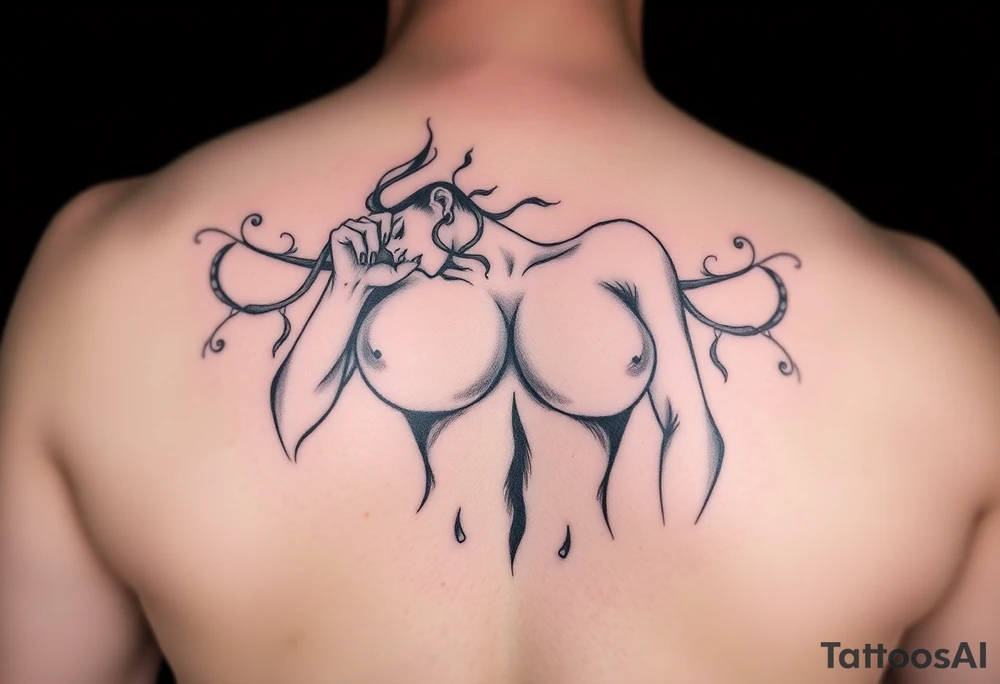 Fully naked lady with big boobs tattoo idea