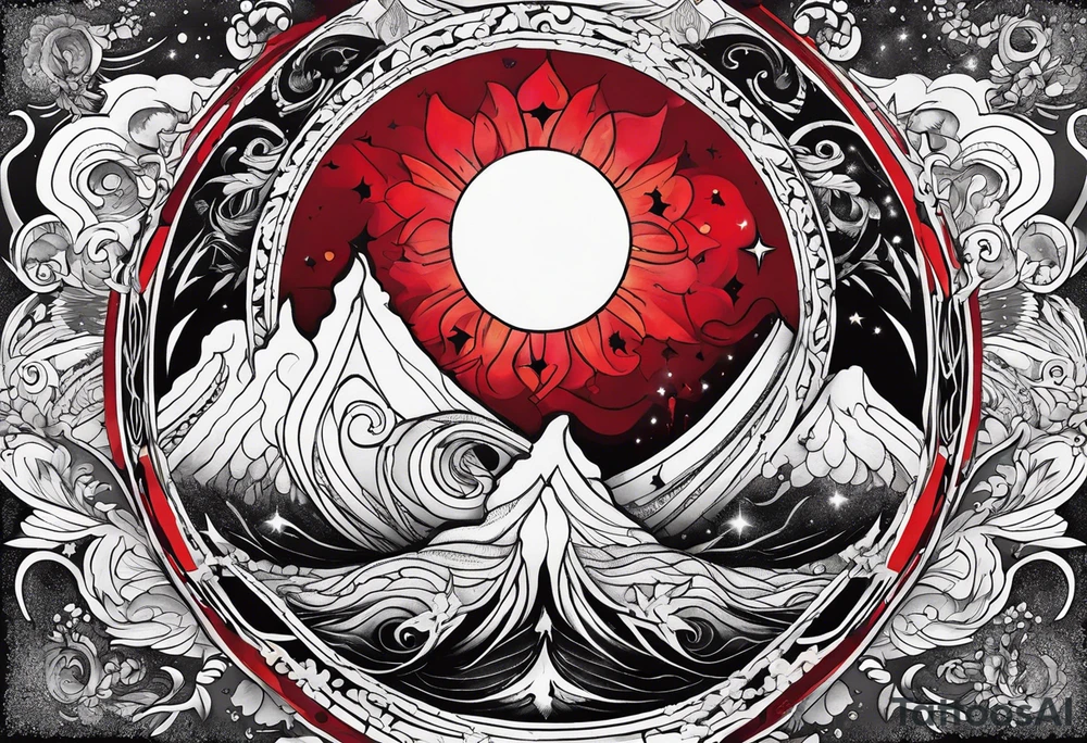 eclipse, vibrant colors (reds and blacks), end of world tattoo idea