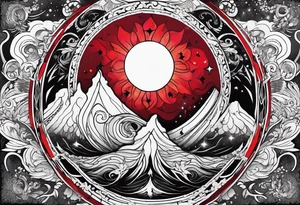 eclipse, vibrant colors (reds and blacks), end of world tattoo idea