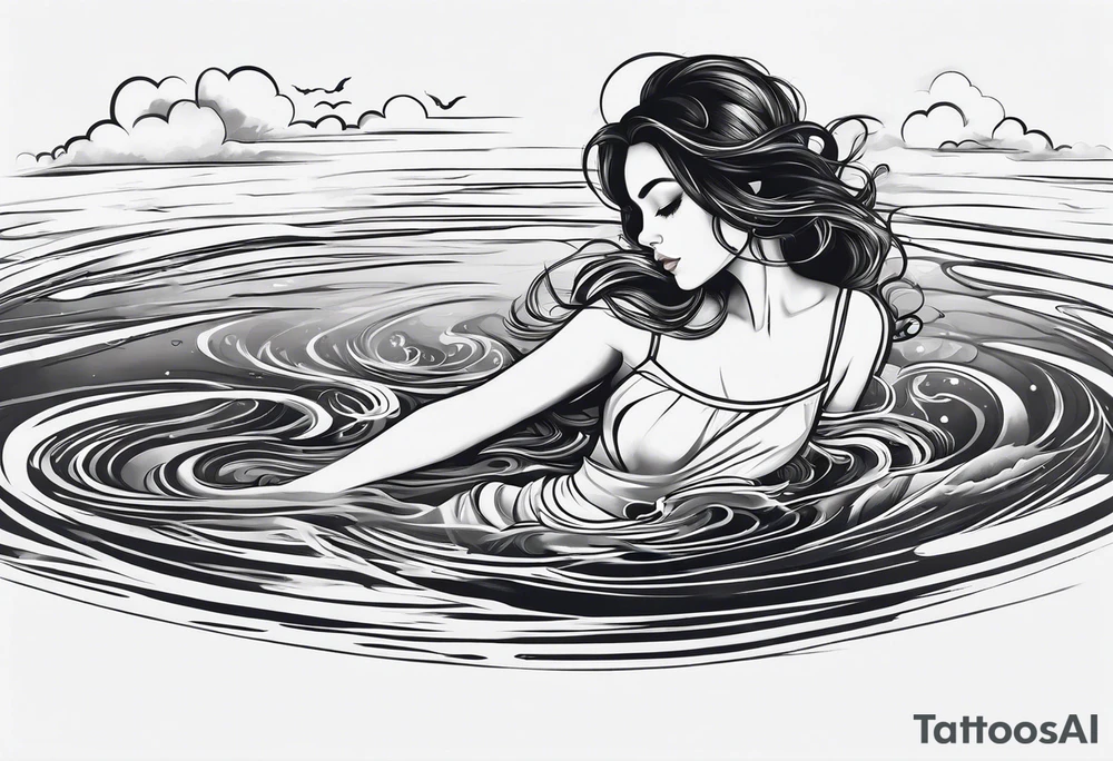 girl floating on still water from an aerial view tattoo idea