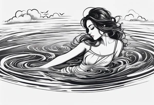 girl floating on still water from an aerial view tattoo idea