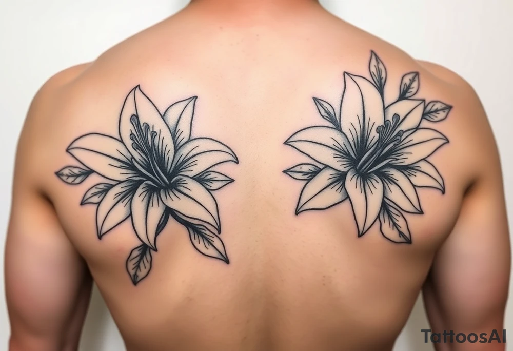 lillies, realistic, black and white, sleeve tattoo idea
