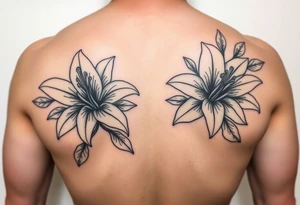 lillies, realistic, black and white, sleeve tattoo idea