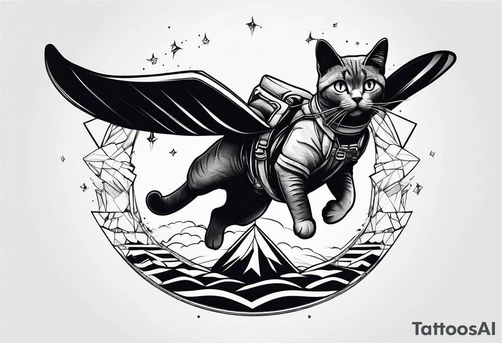 cat going skydiving with no chute open tattoo idea