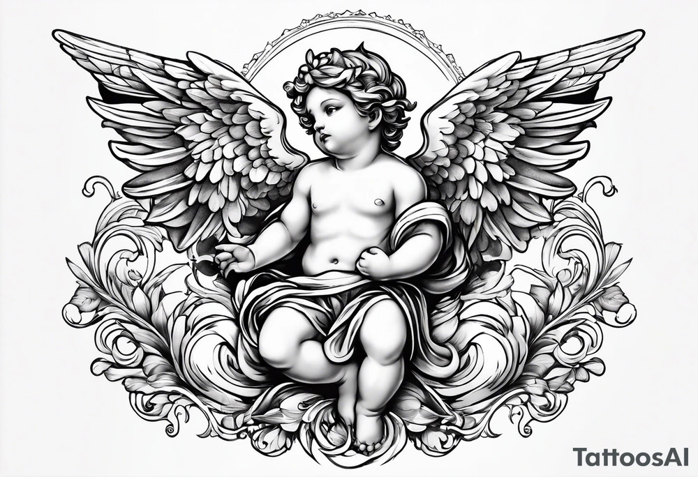 Flying Cherub renaissance style tattoo idea