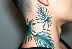 realistic large movement woven palm leaves tattoo idea