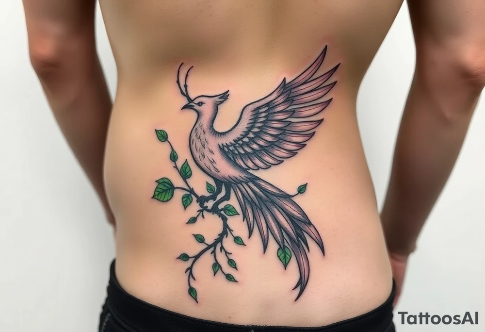 Artistic Style: A blend of fine-line realism and organic abstraction to capture both anatomical detail and spiritual essence.

Color Palette: Earth tones (greens, browns) for the vine and natural elements; vibrant hues (green, purples, golds) for the phoenix to signify vitality and transformation.

Flow & Composition: The design should flow naturally with your body's contours, creating a harmonious and dynamic piece that accentuates your form. 

Placement & Coverage

Starting Point: Approximately 2–3 inches below the armpit on the side torso.

Coverage Path: Extending across the lower abdomen to cover the C-section scar, then flowing down the opposite hip toward the upper tattoo idea