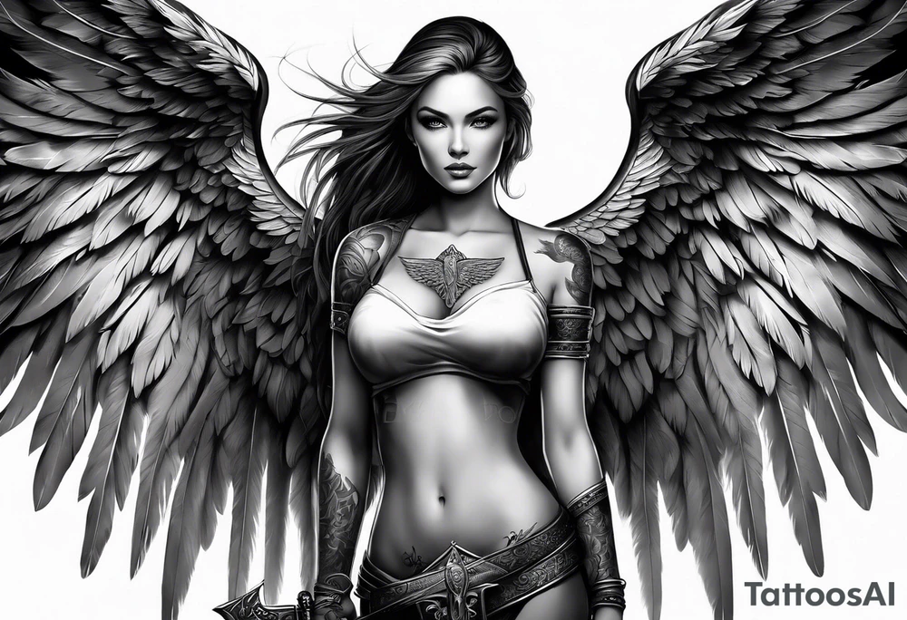Female angel with sword and dominant tattoo idea