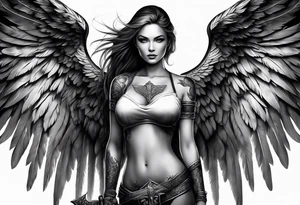 Female angel with sword and dominant tattoo idea