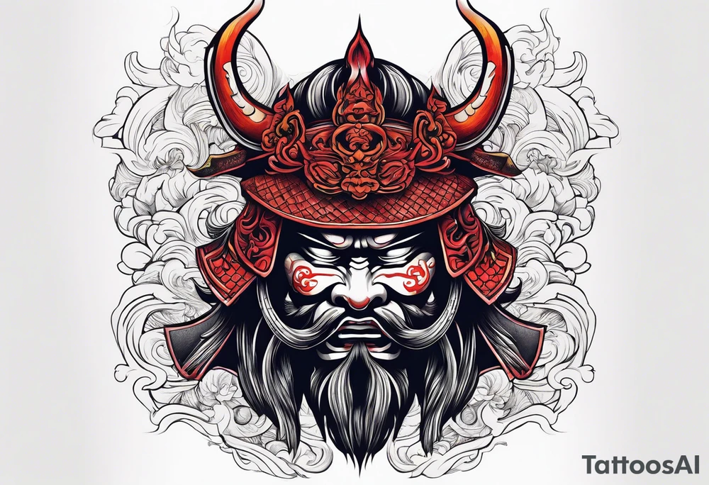 Japanese samurai with demon mask tattoo idea