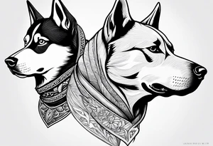 husky and pitbull facing backwards tattoo idea