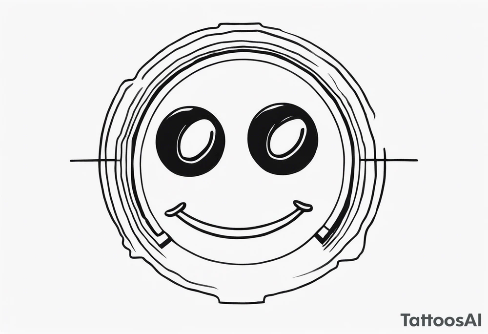 A black and white, fine-lined polaroidpicture silhouette with a very simple and tiny smiley in the middle tattoo idea
